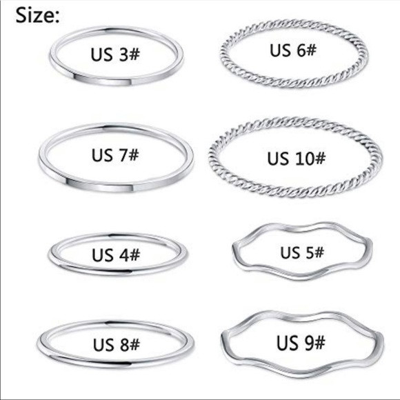 8Pcs Stainless Steel Women's Stacking Midi Rings - Picture 2 of 3